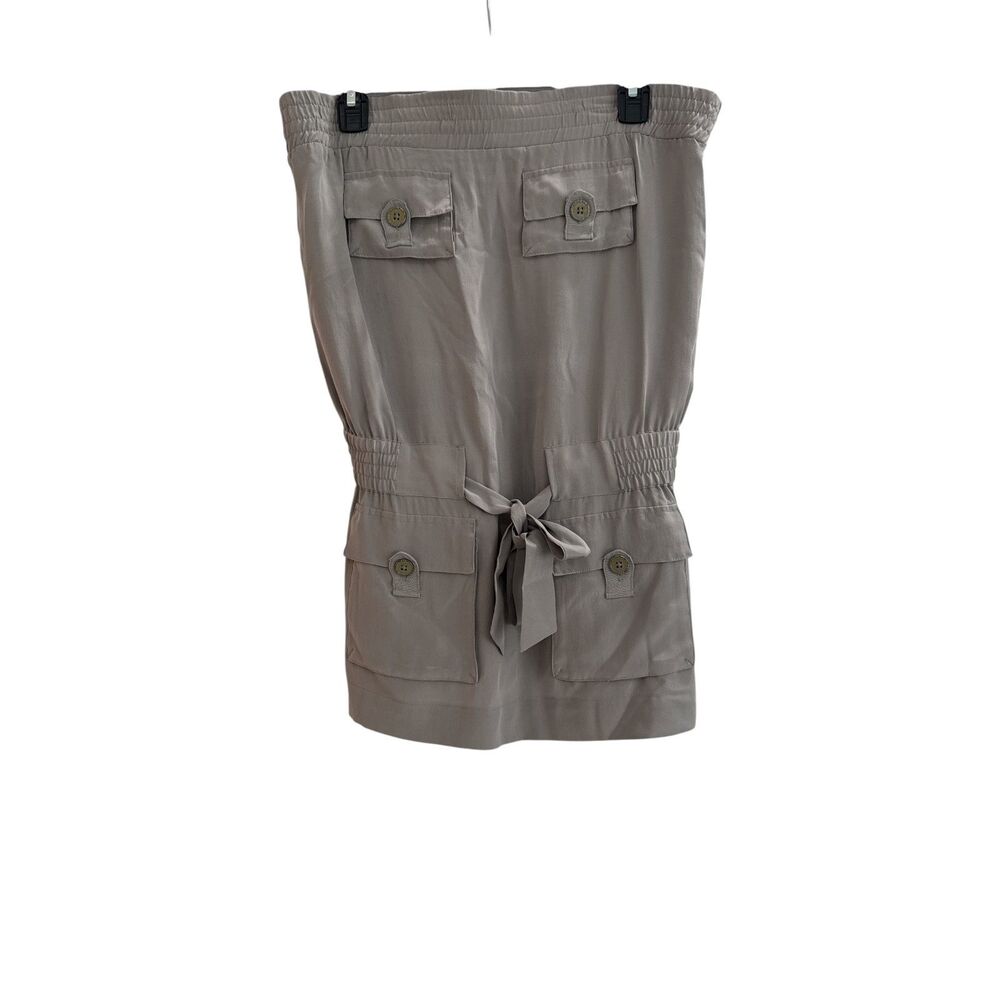 Bebe Strapless Cargo Pocket 100% Silk Dress Dove Grey Extra Small